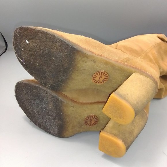 UGG 'Josie' 3214 Brown Heeled Boots Size UK 6 EU 39 Suede Mid-Calf Knee Tan - Picture 13 of 13